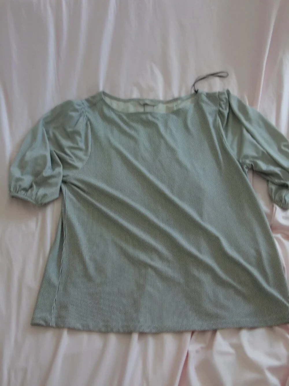 H&M Blue White Striped Puff Sleeve Blouse Size M - Picture 1 of 14